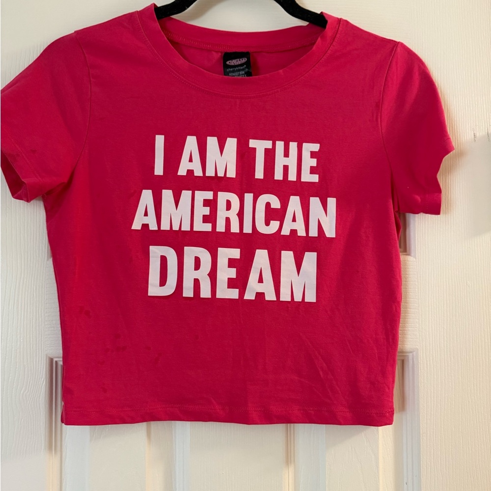 Ladies Cropped Pink Graphic T-Shirt